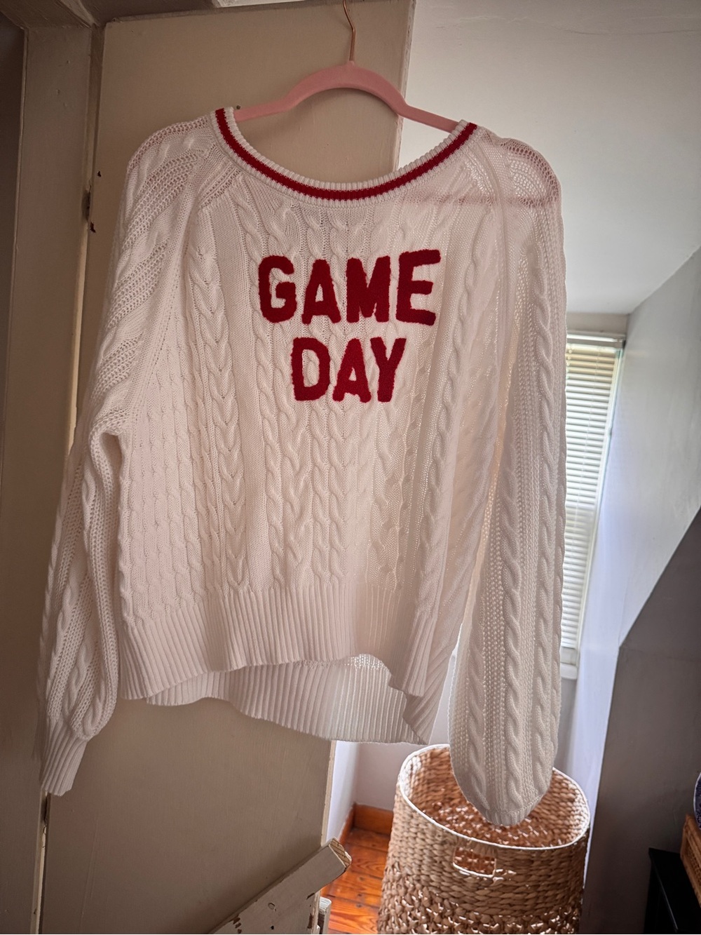 Women's White 'Game Day' Cable Knit Sweater